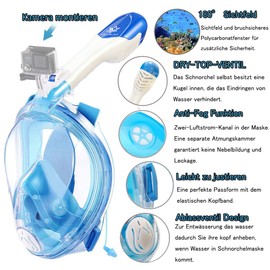 VILISUN Diving Mask, Full Face Mask, Effortless Breathing Diving Goggles, Foldable Snorkel Mask, Anti-Fog and Anti-Leak Technology with 180° Field of View and Camera Holder for Adults