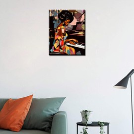 African Women Black Girl Oil Painting Playing Piano Paint by Number Kits 16 x 20 inch Canvas DIY Musical Performance Paintwork for s Adults Beginner with Brushes and Acrylic Nordcis Art(Frameless)