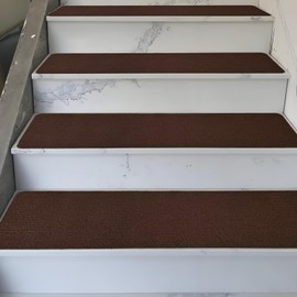 Tigsport Nonslip Stair Treads Wooden Steps, 15 PCS 30" x 8" Safety Rug Slip Resistant Runner with Reusable Adhesive, Carpet Landing Mat for Family Elders Pets Soft Stair Mats Indoor (Brown)