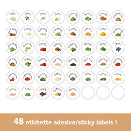 Febio 48 Assorted Spice Labels for Organizing Spice Jars and Herb Jars, Add Pantry to Kitchen Organiser, Waterproof Kitchen Stickers in Italian