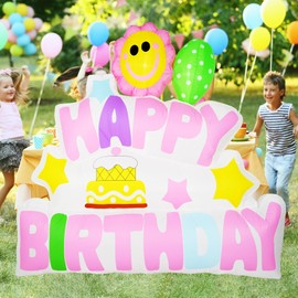 6 FT Happy Birthday Inflatable Indoor Decorations, Blow Up Happy Birthday Inflatable Decor with Built-in LEDs Party Supplies for Outdoor Home Yard, Garden, and Lawn Celebrations