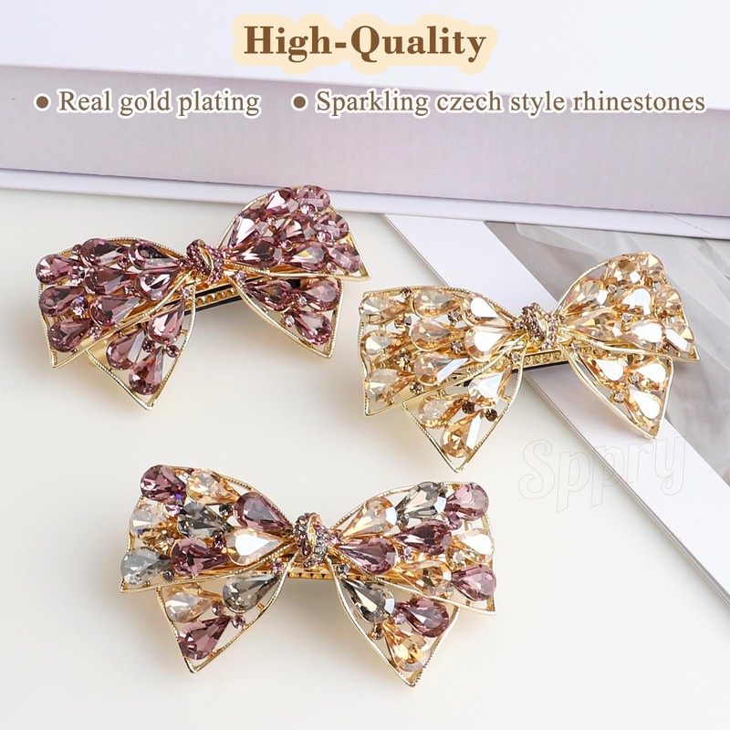 Luxury Large Rhinestone Bow Hair Barrette, Purple