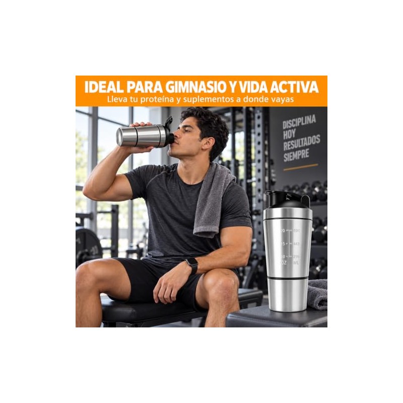 Janety Shaker Prote?na de Acero Inoxidable 600 Ml con Compartimento