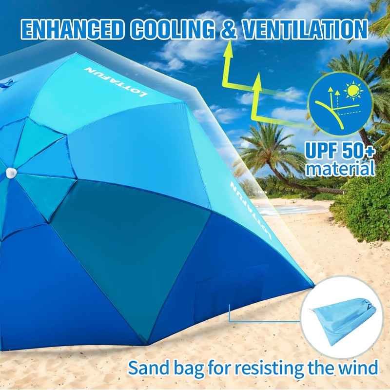 LOTTAFUN Beach Shelter Umbrella,Premiere UPF 50+ Umbrella Shelter with Patented