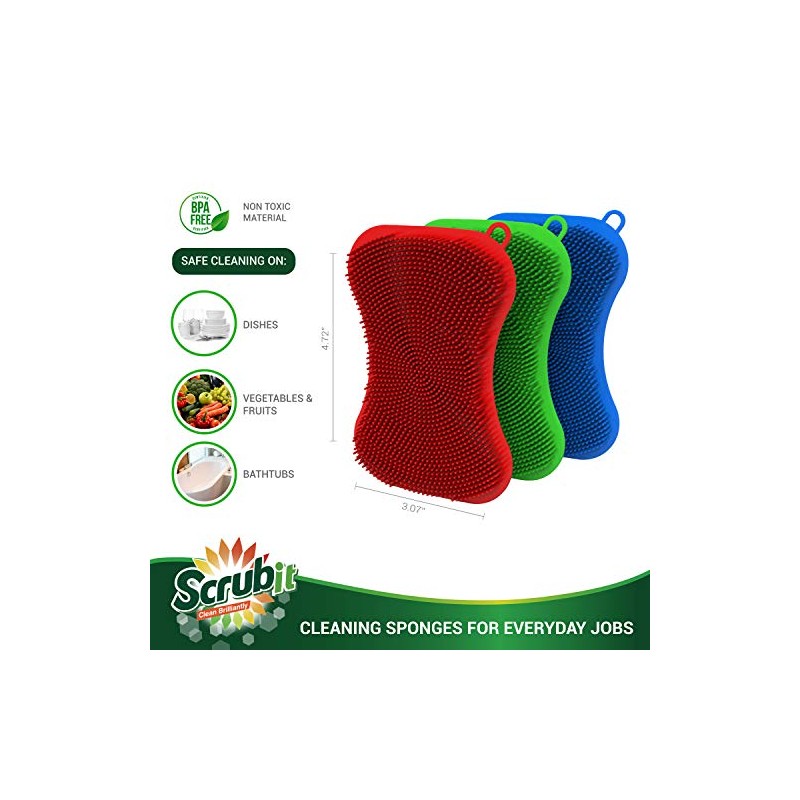 6 Pack Silicone Scrubbing Sponge by SCRUBIT - Real Silicon