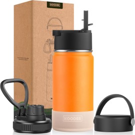 koodee 12 oz Water Bottle for kids Stainless Steel Vacuum Insulated Wide Mouth Water Bottle with 3 Lids-Reusable Metal Small Water Flask for Girls(Mango Yellow)