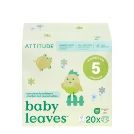 ATTITUDE Eco-Conscious Disposable Diapers, EWG Verified, Size 5 (26-35 lbs), Ultra Absorbent for Baby, Vegan & Plant-Based, 20 Count