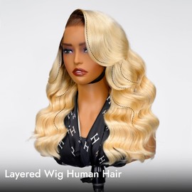Wiggins Ombre 4/613 Blonde Layered Wig Human Hair 250 Density Body Wave 6x8 Pre Cut Layered Human Hair Wig Side Part Glueless Wigs Pre Plucked Wigs For Black Women Beginner Friendly 18 Inch