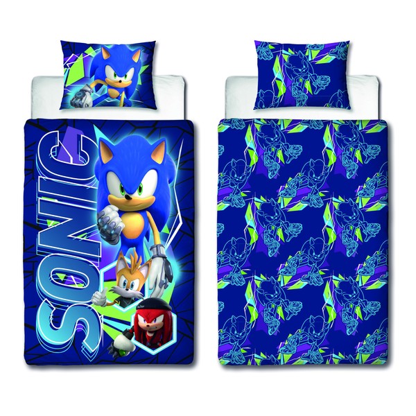 Character World Sonic Prime Officially Licensed Sonic the Hedgehog Design Gaming Single Duvet Cover Set | Reversible 2 Sided Bedding Including Matching Pillow Case | Perfect For Kids Bedroom
