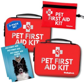 Dog First Aid Kit 3-Pack – 2 Hard-Sided & 1 Compact Travel Pet First Aid Kits – Vet-Approved Emergency Supplies with First Aid Guide, Tick Remover, Thermal Blanket for Hiking, Camping, Car, RV