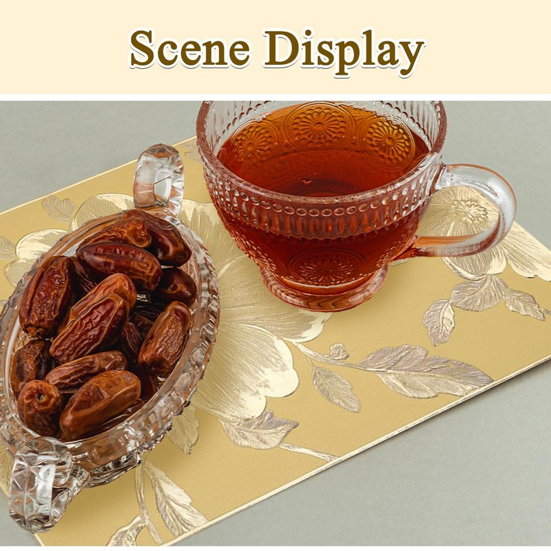 Square Gold Placemats Set of 6 Tablemats 11.8x17.7 inch Vinyl