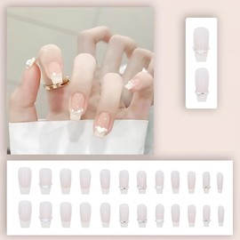 [ALLEVG] Nail Tips, 24 Pieces, Short 3D, Fall & Winter, Popular Japanese Style, Cute, Simple, Stylish, Coming of Age Ceremonies, School Entrance Ceremonies, Graduation Ceremonies, Weddings, Parties,