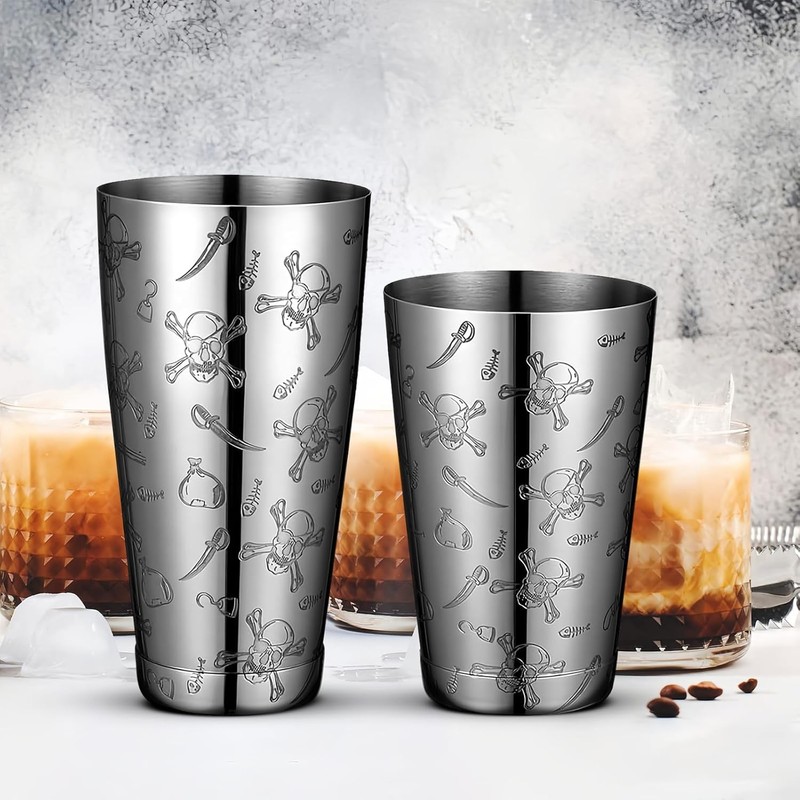 Stainless Steel Boston Shaker with Etched Pattern Weighted Shaking Tin