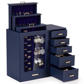 Homde Jewelry Organizer large for Dresser: Big Jewelry Box for Women - Holder with Drawers - Elegent Necklace Earring Ring Display Modern Gift (Dark Blue)