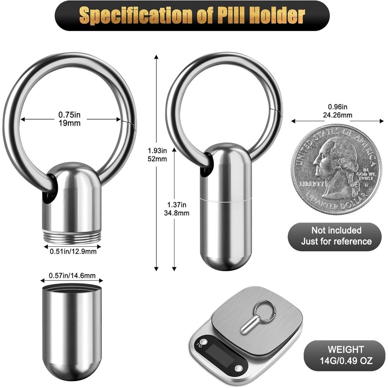 2-Be-Best Mini Pill Holder with Keychain, Titanium Alloy Pill Container