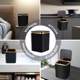 yuejuhe Small Table Rubbish Bin, Mini 2 L, Table Waste Bin with Lid for Desk, Dining Tables, Washbasin, Dressing Table, Counter (Black)