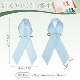 YELARXI Satin Awareness Ribbons, Satin Ribbon with Pins - Fitting for (Charity Public - Social Event - Party Event - Clothing Decoration) 100 Pcs & 3 Inch & Light Blue