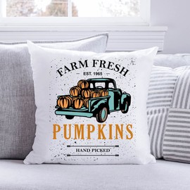 GRAVURZEILE Cushion with Saying - Farm Fresh Pumpkins - Autumn Design - Gift for Friends as Autumn Gift - Gift for Him and Her - Size with Filling