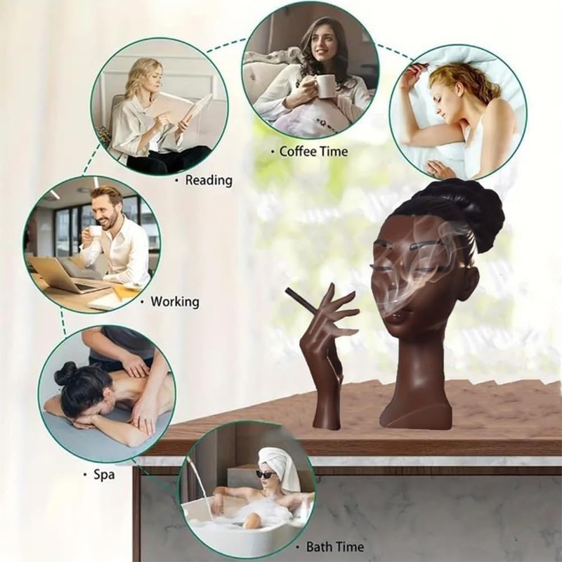Incense Holder,Black Woman Smoking Head Incense Burner, Sophisticated and Elegant