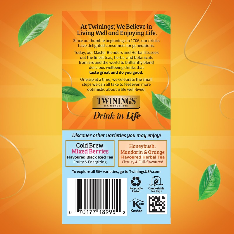 Twinings Peach Cold Brew Iced Tea Bags, 20 Count (Pack