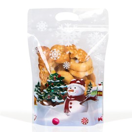 50 pcs Christmas Treat Bags with Handle Snowman Translucent Christmas Cellophane Sweet Candy Cookie Gift Plastic Bags for Christmas Cookie Gift Wrapping Xmas Party Supplies