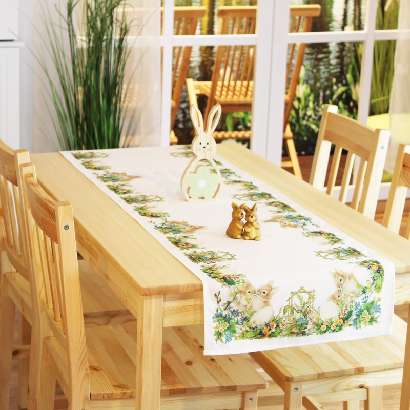 KAMACA Table Runner Spring Easter Flowers Rabbit Decor Easter Bunny