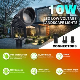 LAVAED 10W Landscape Lighting 12/24V Low Voltage Landscape Lighting LED Outdoor Spotlights 1000LM Waterproof Garden Uplights for Pathway,Patio,Yard,Flag,Tree(8Pack with Connectors)