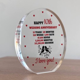 Red Ocean 10th Anniversary Wedding Gifts for Wife, Couples Gifts Acrylic Sign, 10th Wedding Anniversary for Wife Husband, Presents for Husband Wife, 10 Years Anniversary Keepsake