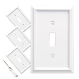 Wall Plates Duplex Outlet Covers, Classic White Light Switch Cover - Natural Bamboo Fiber Electrical Outlet Cover Plate Variety of 13 Styles: Toggle/Combo (1 Gang Toggle 4 Pack, White)