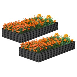 MGNO 2pcs 8x4x1FT Galvanized Raised Garden Bed-Outdoor Planter Box for Vegetables-Metal Garden Bed,Rectangle Planting Box for Herb,Flower,Black