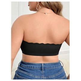 OYOANGLE Women's Plus Size Front Closure Push Up Strapless Bandeau Bra Wireless Tube Bralettes with Clear Strap Black 3X-Large Plus