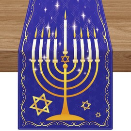 Hanukkah Table Runner 13" x 72" Jewish Kitchen Restaurant Home Decor Hanukkah Themed Happy Party Supplies Holiday Decorations