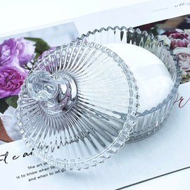 2 Pack Extra Large 5.2" White Powder Puffs and 5.3" Glass Container – Oversized Soft Body & Face Large Powder Puff Dusting Powder Jar Holder Case(Clear Glass)