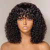 Glueless Black Short Curly Human Hair Wigs with Bangs Wear