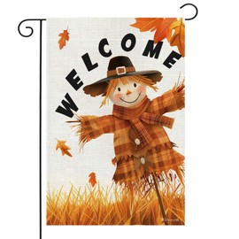 BreezyHue Fall Scarecrow Welcome Garden Flag 12×18 Inch Double Sided Autumn Thanksgiving Yard Flag Burlap Seasonal for Outside Outdoor Décor