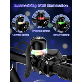 Bike Bell for Kids & Adults, Light up Bike Accessories Adjustable with Ferrules Fit for 0.74-1.25in(19-31.8mm) Bicycle Handlebars, Aluminum Made & Crisp Sound for Mountain Dirt Road Bike Ebike(Black)