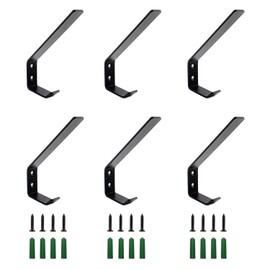 Wall Hooks 6 Pcs,ULIFESTAR Stainless Steel Coat Hooks for Hanging Towels Hats Keys Plants,Heavy Duty Metal Bathroom Hooks Wall Mounted with Screws (Black Large)