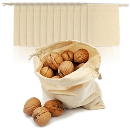 com-four® 12 x Cotton Fabric Bags with Drawstring - Reusable Fabric Bag with Drawstring - Unprinted, Ideal for Painting - Oeko-Tex® Standard 100 (Pack of 12 - 19.5 x 14.5 cm)