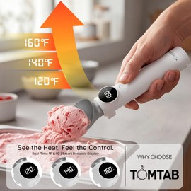 Heated Ice Cream Scoop, Rechargeable Electric Ice Cream Scooper with Smart ℉/℃ Dynamic Display, 3-Level Heat (120-160℉), IP67, Effortless Serving for Senior & Weak Hands