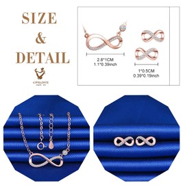CPSLOVE Necklace and Earrings for womens and girls, 925 sterling silver necklace pendant and earrings, women's jewelry set, Infinity symbol necklace earrings studs, Inlaid shiny zircon, rose gold