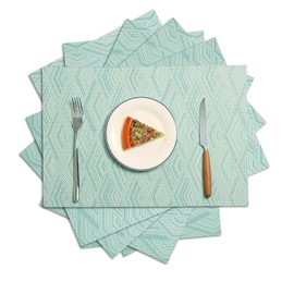 Marstree Washable Placemats for Woven Vinyl Kitchen Table Mats Heat-Resistant Non-Slip Insulation Table Runner for Kitchen Dining RoomTable Decoration (Pack of 6, 3D Wave-Blue)