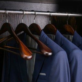 Sukkiri Homu Luxury Wooden Suit Hangers - 6 Pack - Wood Coat Hangers,Jacket Outerwear Shirt Hangers,Glossy Finish with Extra-Wide Shoulder, 360 Degree Swivel Hooks & Anti-Slip Bar