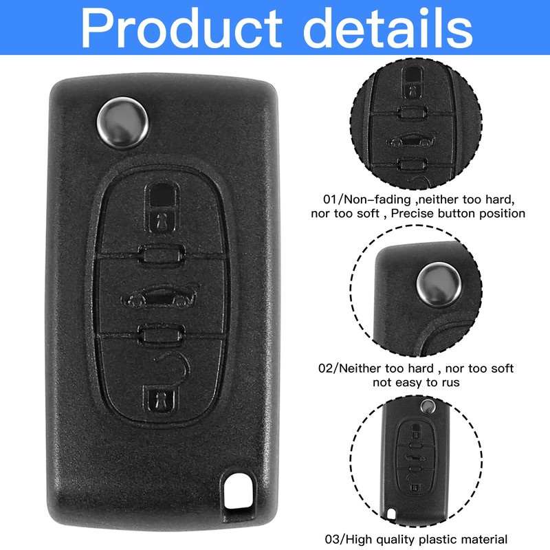 Binnan Car Key Casing, 3-Button Remote Control, Pack of 2