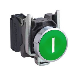 Schneider Electric - Harmony XB4 Complete push-button with chromium plated metal bezel - Control and Signalling Spring return operator - Screw clamp terminal connections, Green - XB4BA3311
