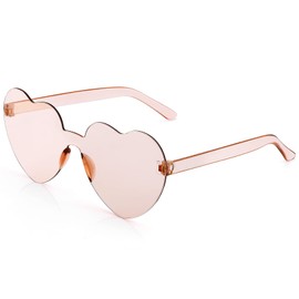 PROUSKY Brown Heart Sunglasses Rimless Brown Heart Shape Women Hippie Glasses Lovely Street Shoot Party Sunglasses Girls Brown Frameless Sunglasses for Teen Girls Women