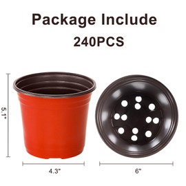 JNYONG 6 Inch 240 Pack Plastic Nursery Pots with Drainage Holes,Plastic Seed Starting Pots, Reusable Seedling Flower Plant Container for Succulents, Seedlings, Cuttings, Transplanting