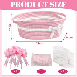 VEGCOO Gift Baskets Empty, Gift Basket Hamper, Cotton Rope Basket for Baby Shower, Wedding, Birthday, Holiday Blessings, Business Gifts (Pink)