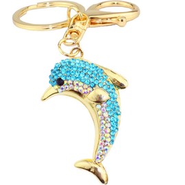 bstedyas Cute Crystal Keychain Ocean Animal Keyring Car Bag Accessory Pendant Purse Charm Handbag Decor Ornaments, Dolphin-blue, Small