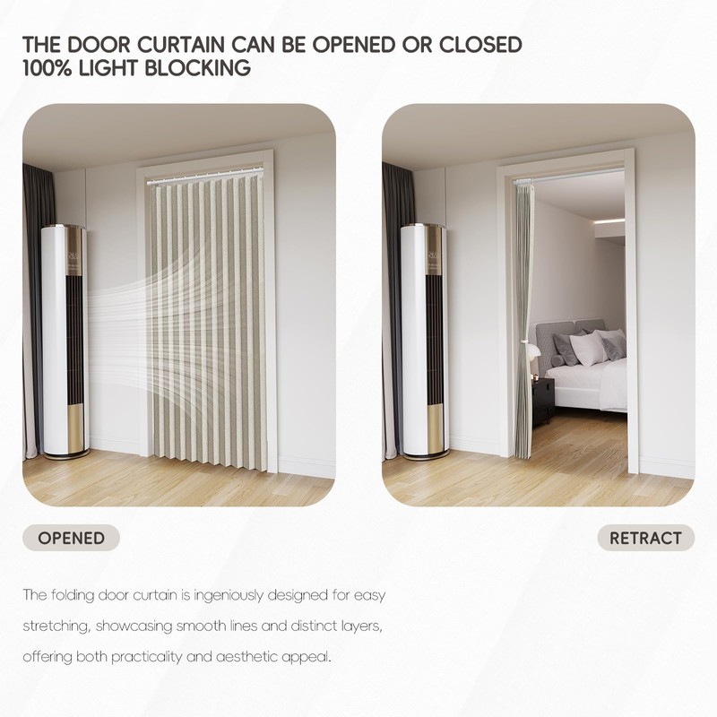 Jilron Accordian Door Curtain, 100% Blackout Folding Magnetic Doorway Curtains,Linen