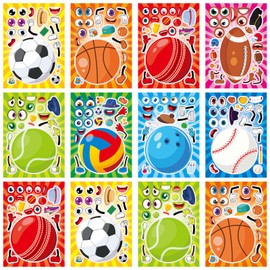 24 Sheets 8.27''×5.9'' Make Your Own Sport Ball Stickers for Kids Toddlers, Make a Face Stickers for Kids Party Favors Activities